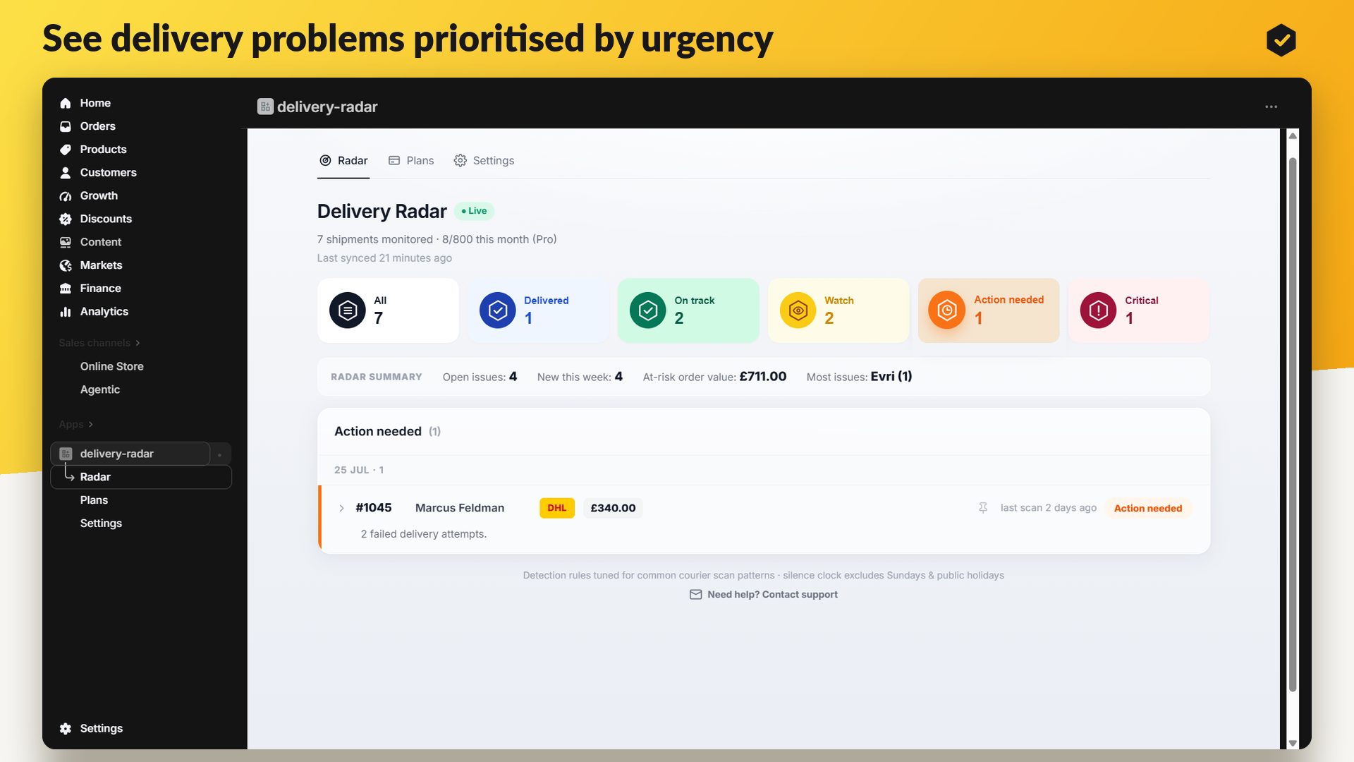 Dashboard showing shipments grouped by severity